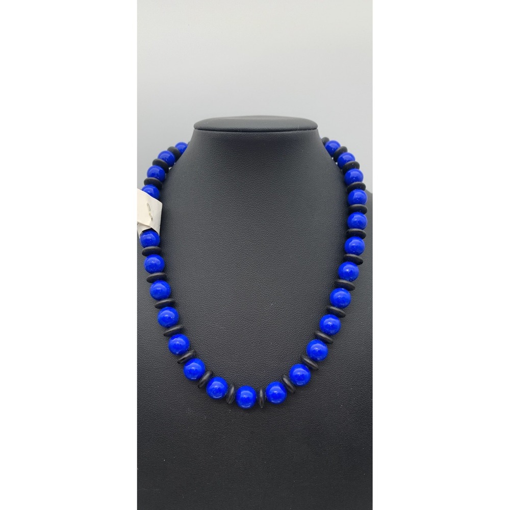 Vintage New Old Stock Made In Hong Kong Amazing Blue & Black Necklace 18"